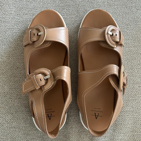 Aquatalia Sydni Khaki Leather Women’s Dual Buckle Sporty Sandal Size 9.5 EUC - Picture 2 of 12